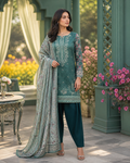 Teal Bloom Embroidered Suit