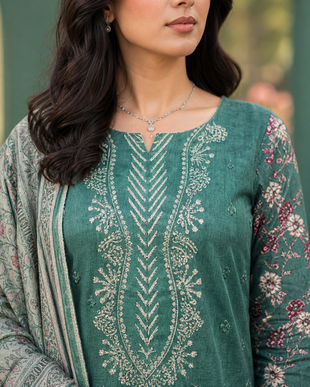 Teal Bloom Embroidered Suit image 3