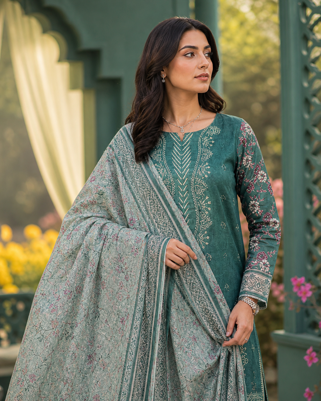 Teal Bloom Embroidered Suit image 4