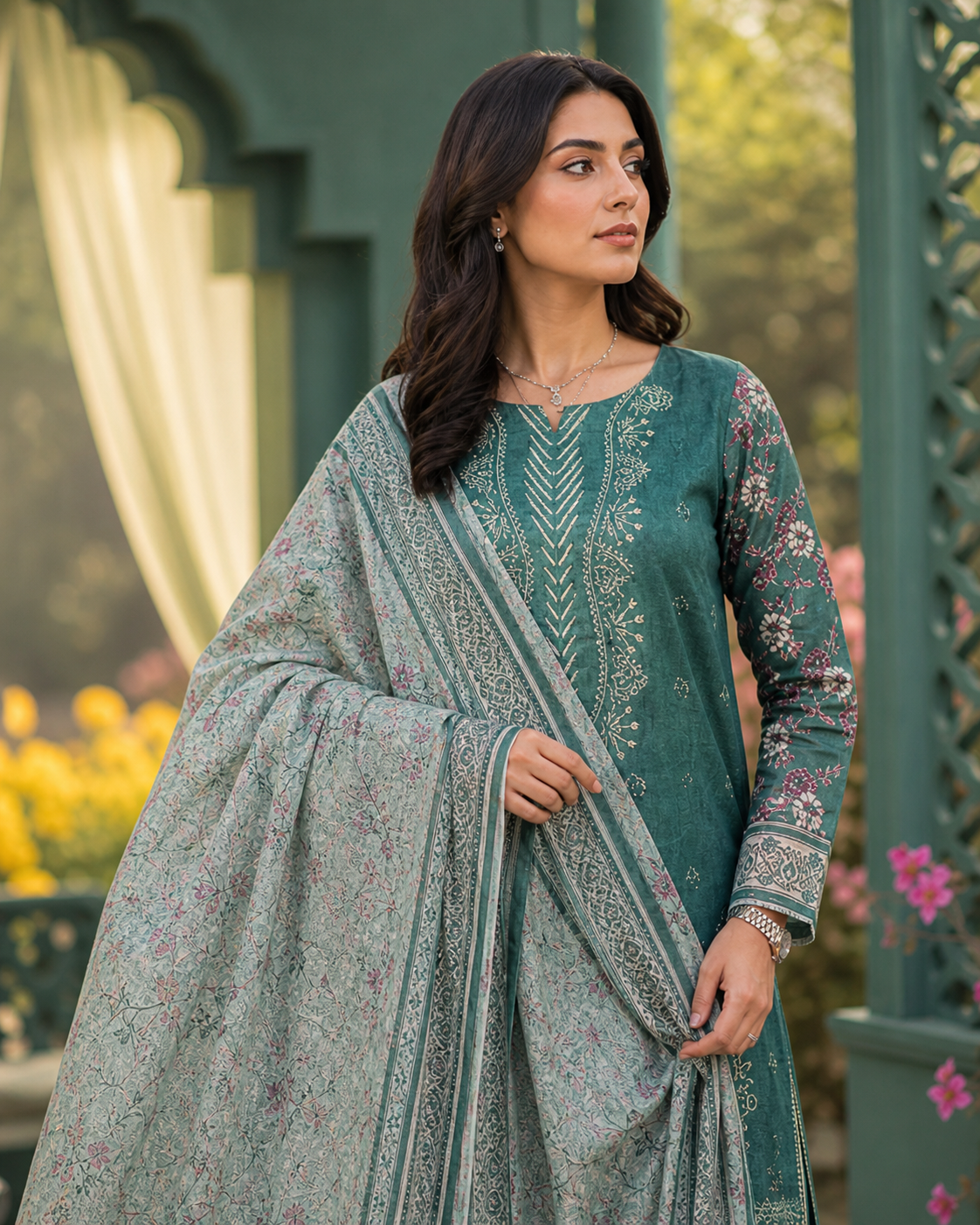 Teal Bloom Embroidered Suit image 4