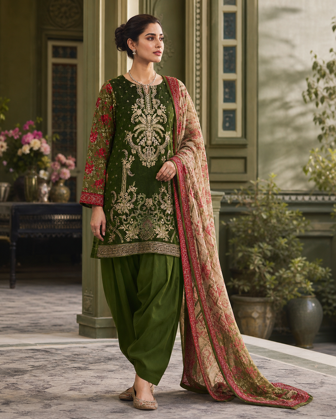 Forest Green Embroidered Suit