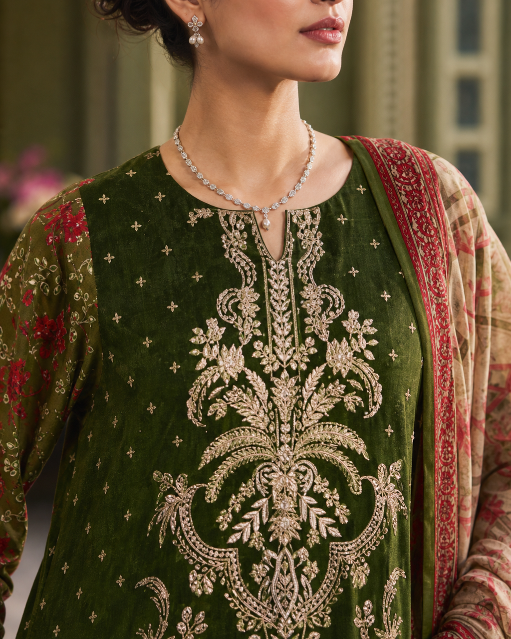Forest Green Embroidered Suit image 2