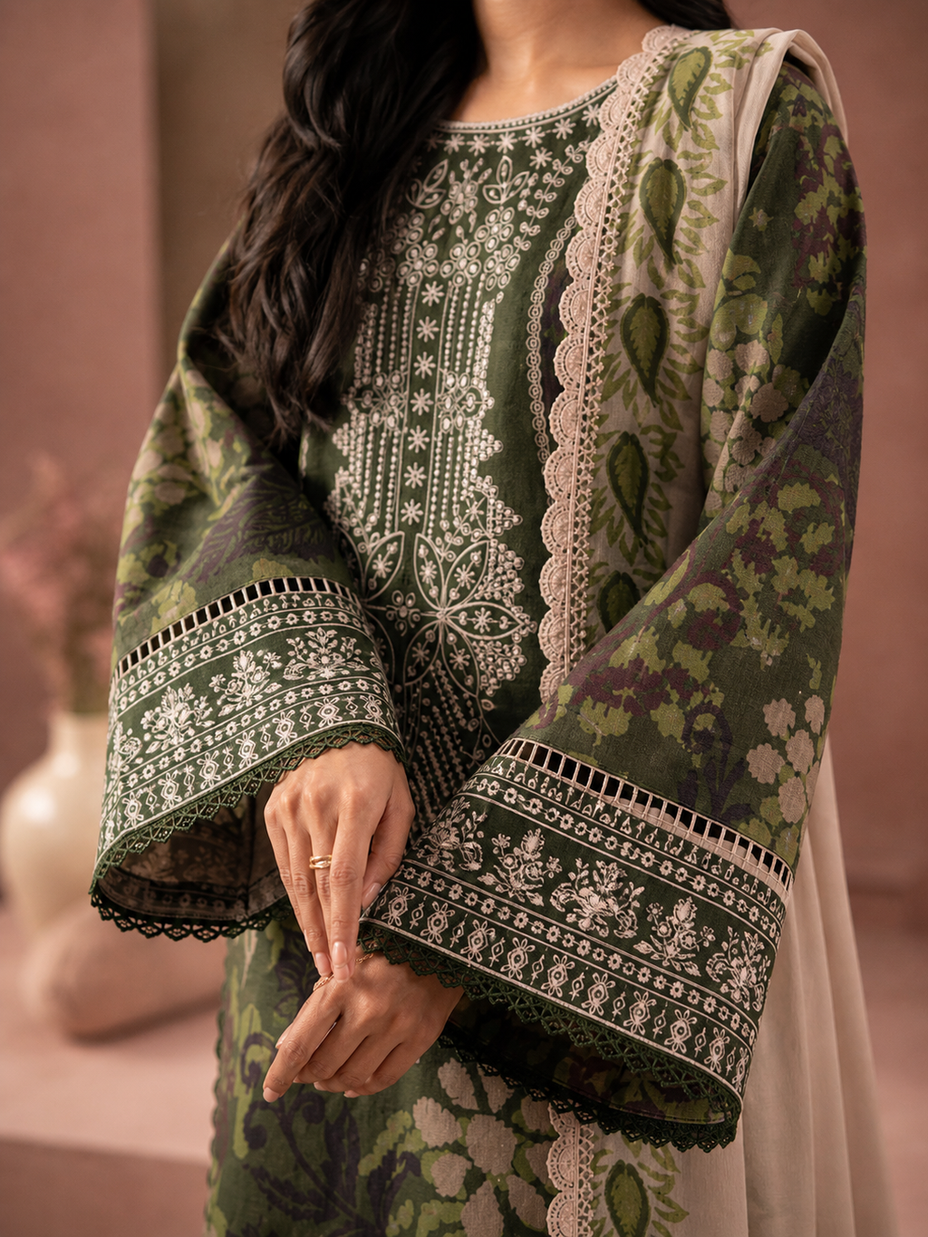Olive Garden Embroidered Lawn - Image 4