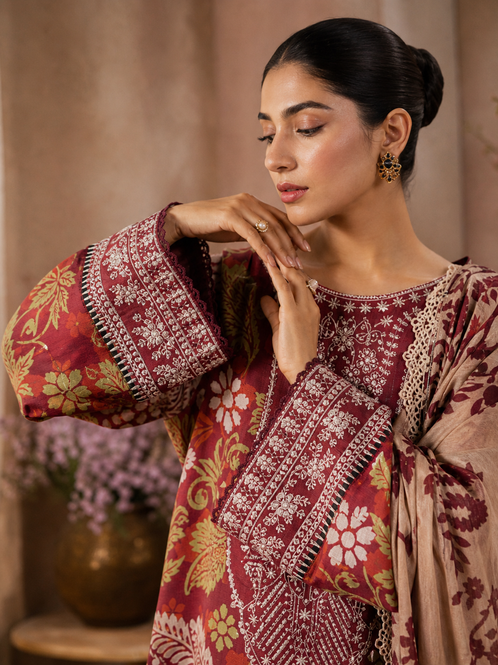 Crimson Flora Embroidered Suit - Image 2