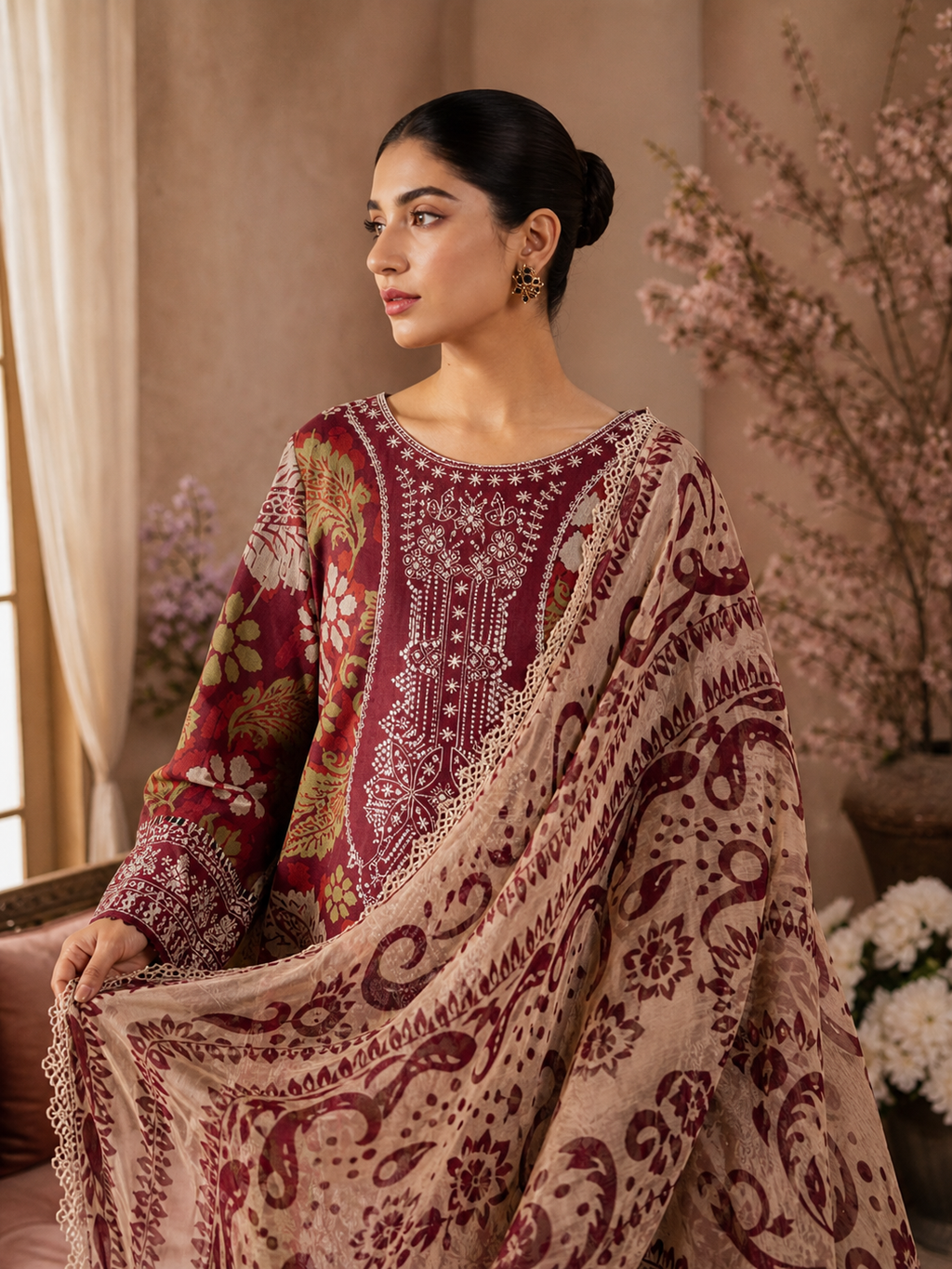 Crimson Flora Embroidered Suit - Image 4