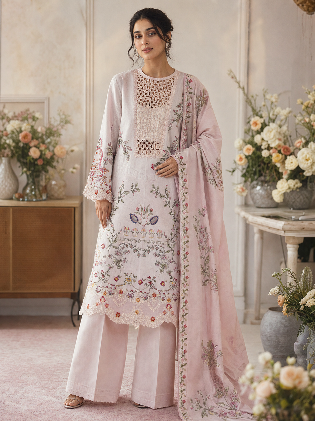 Blush Petals Embroidered Ensemble - Image 4