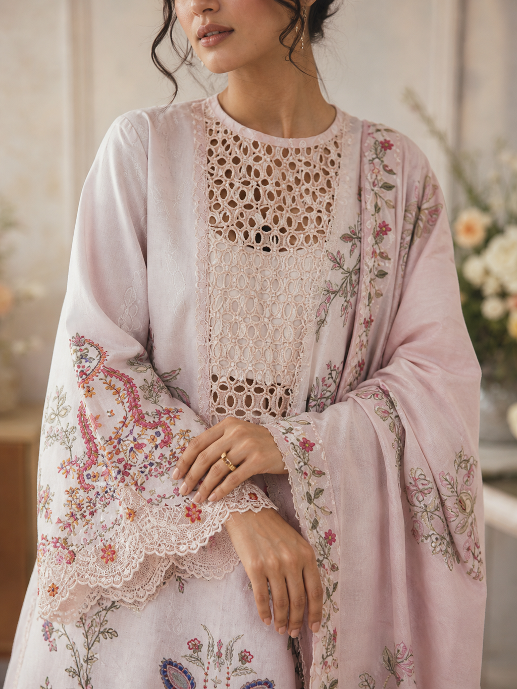 Blush Petals Embroidered Ensemble - Image 2