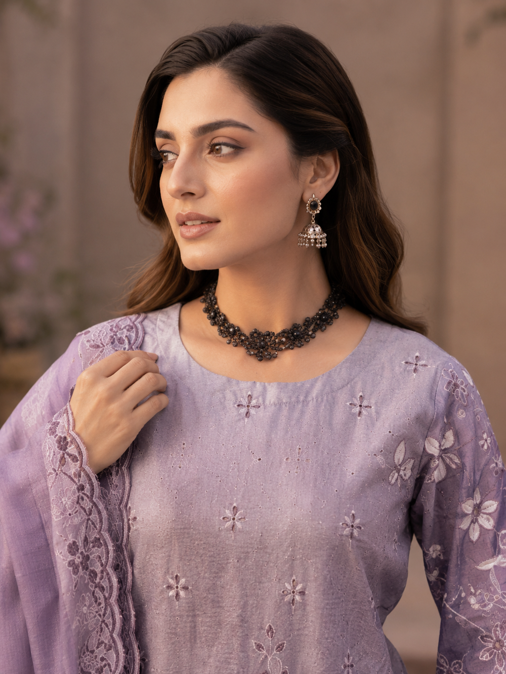 Dark Purple Shaded Embroidered Unstitched 3-Piece - Image 4