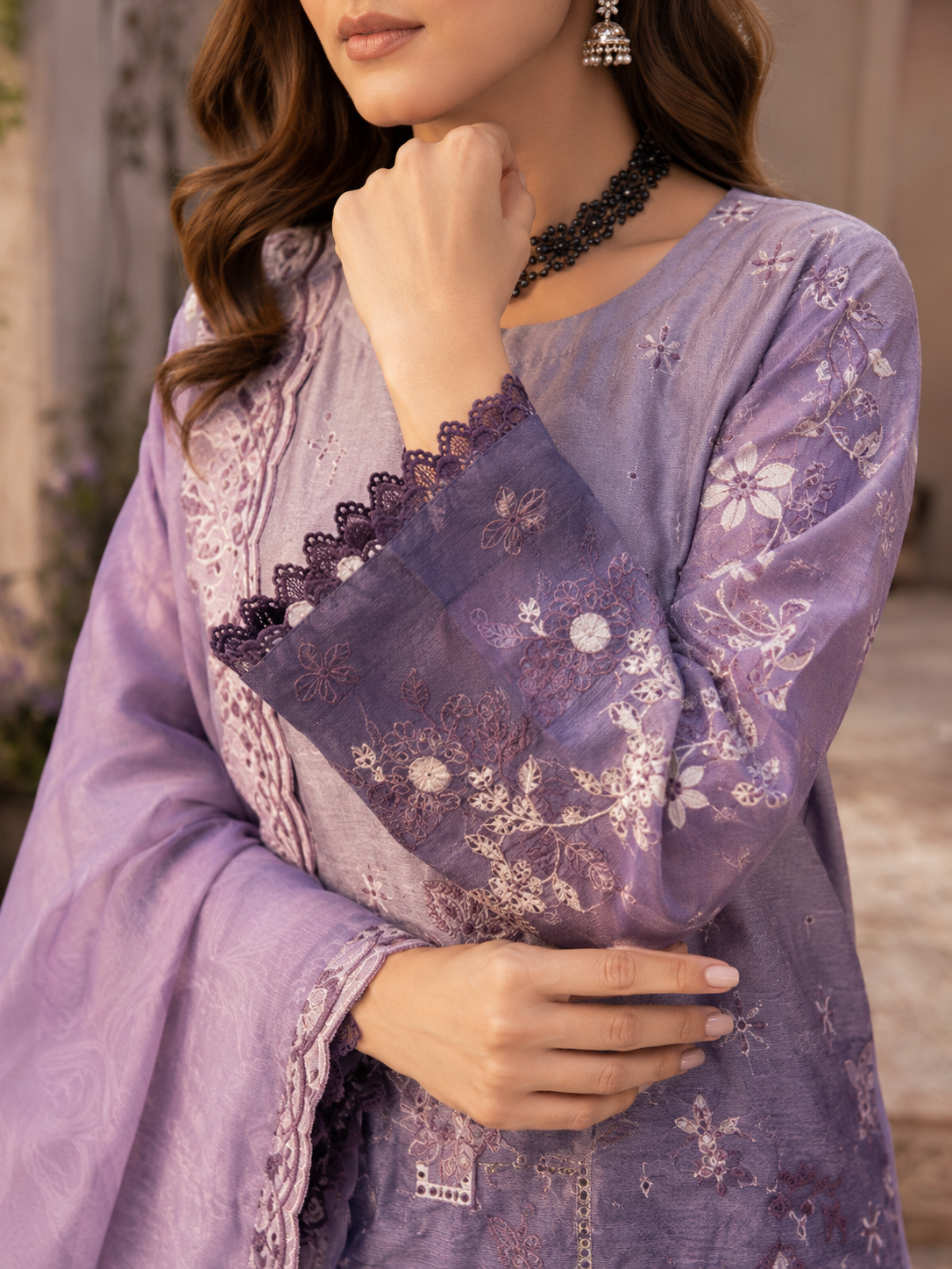 Dark Purple Shaded Embroidered Unstitched 3-Piece - Image 2