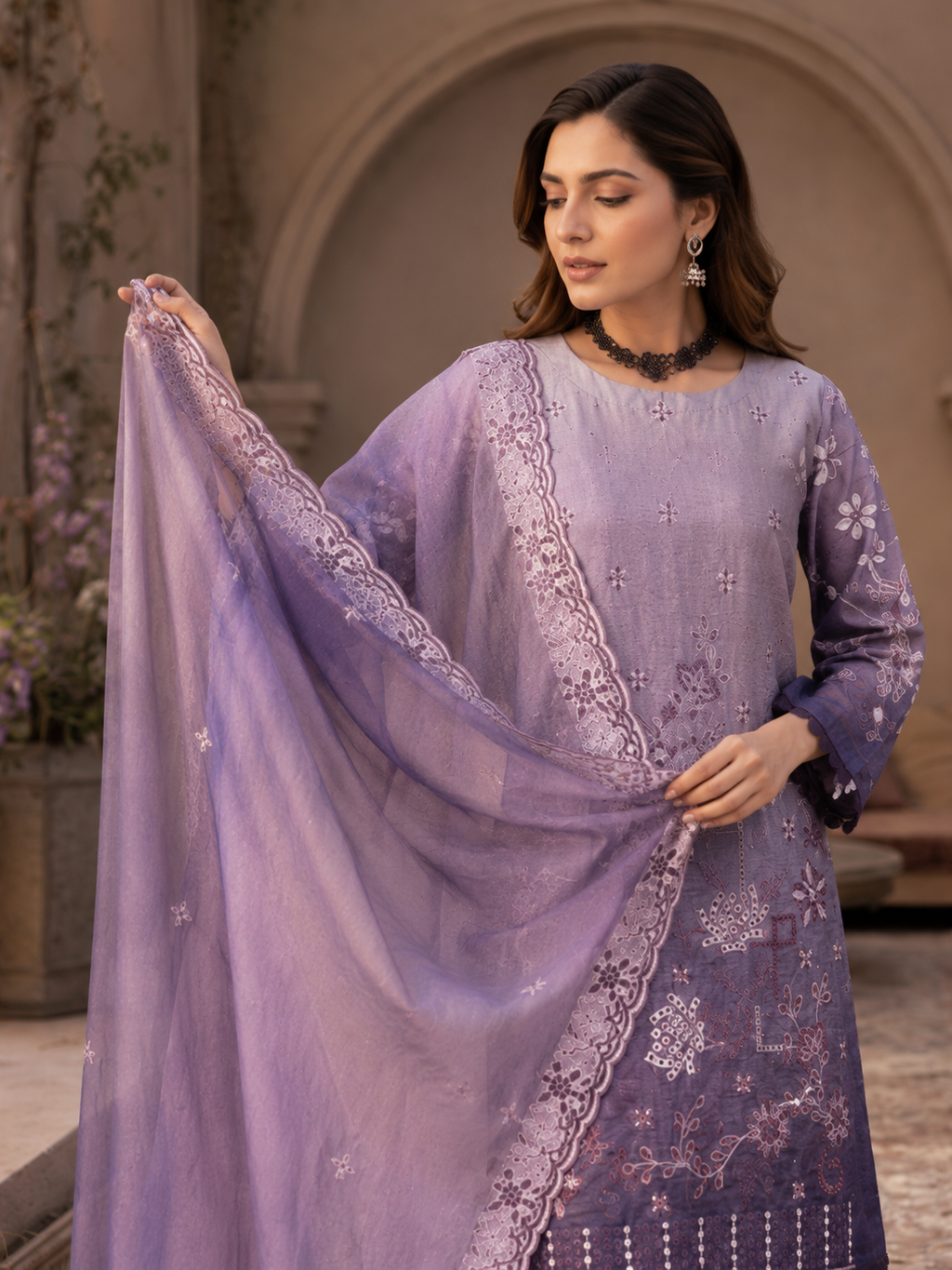 Dark Purple Shaded Embroidered Unstitched 3-Piece - Image 3