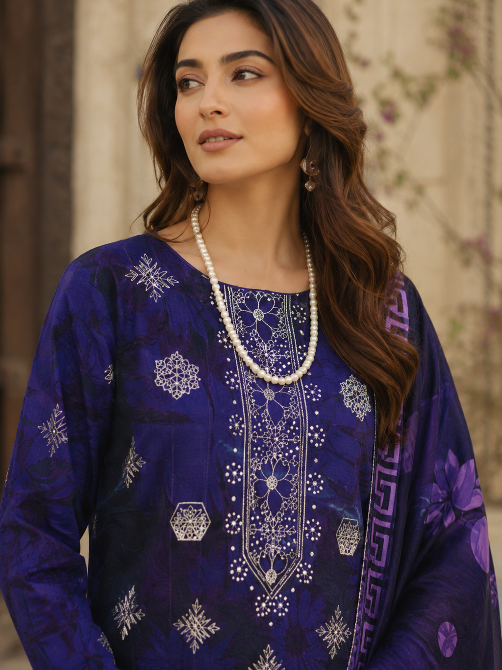 Dark Blue Embroidered Unstitched 3-Piece - Image 2