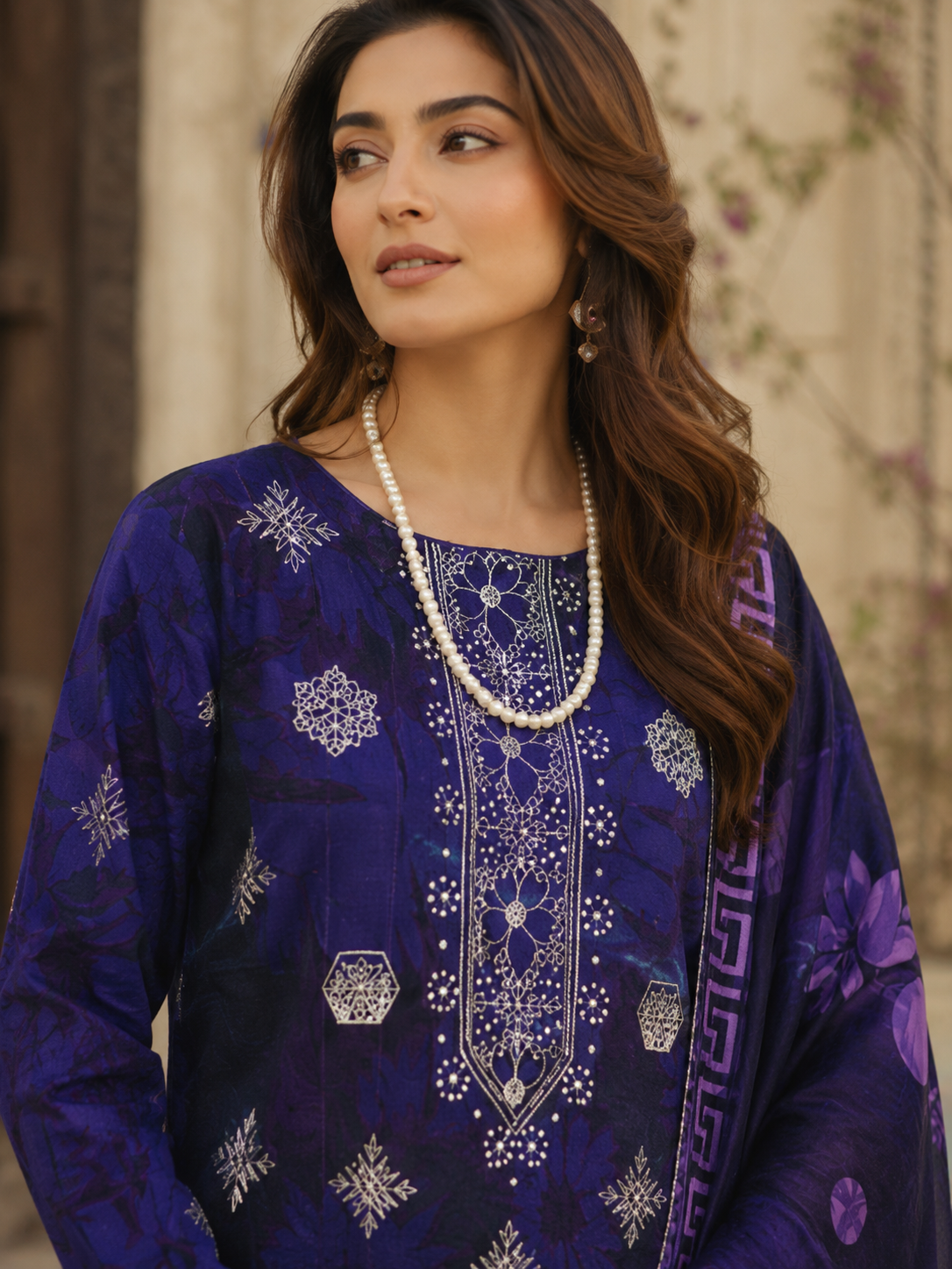 Dark Blue Embroidered Unstitched 3-Piece - Image 2