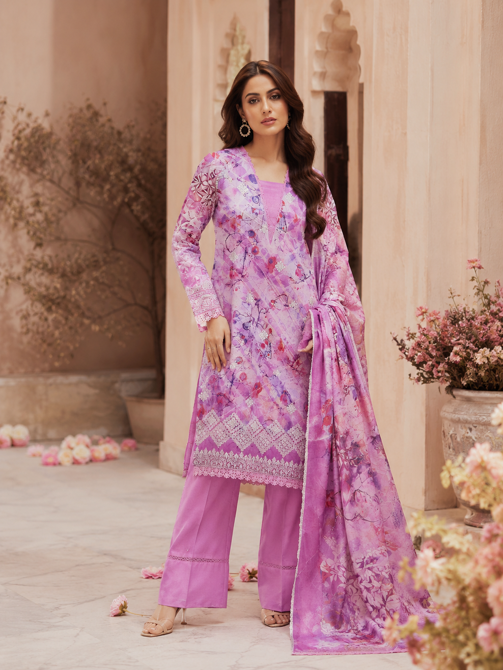 Light Purple Floral Embroidered Unstitched 3-Piece - Image 1