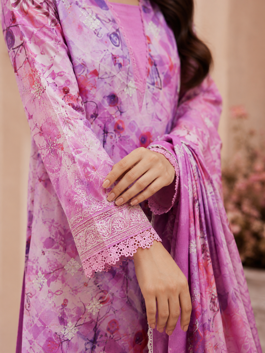 Light Purple Floral Embroidered Unstitched 3-Piece - Image 2