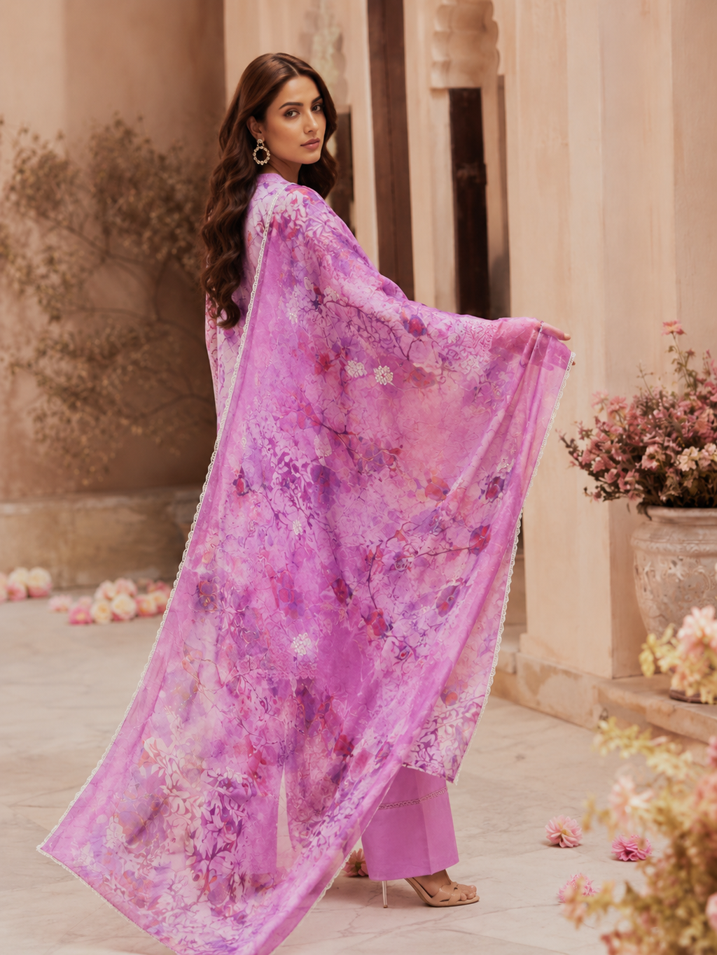 Light Purple Floral Embroidered Unstitched 3-Piece - Image 3