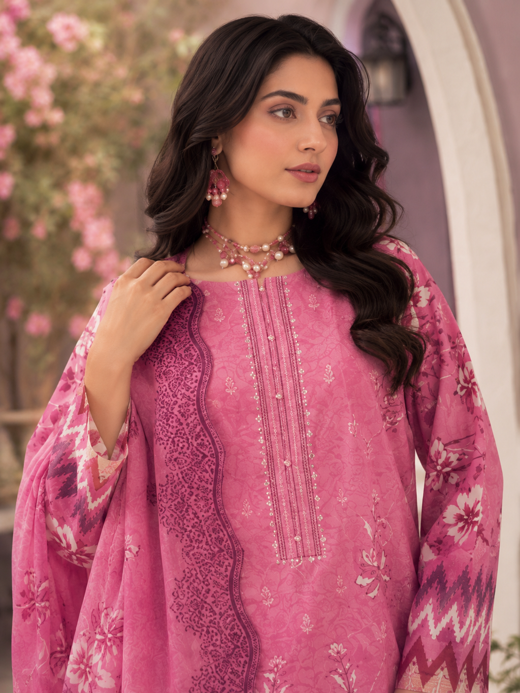 Classic Pink Floral Embroidered Unstitched 3-Piece - Image 3