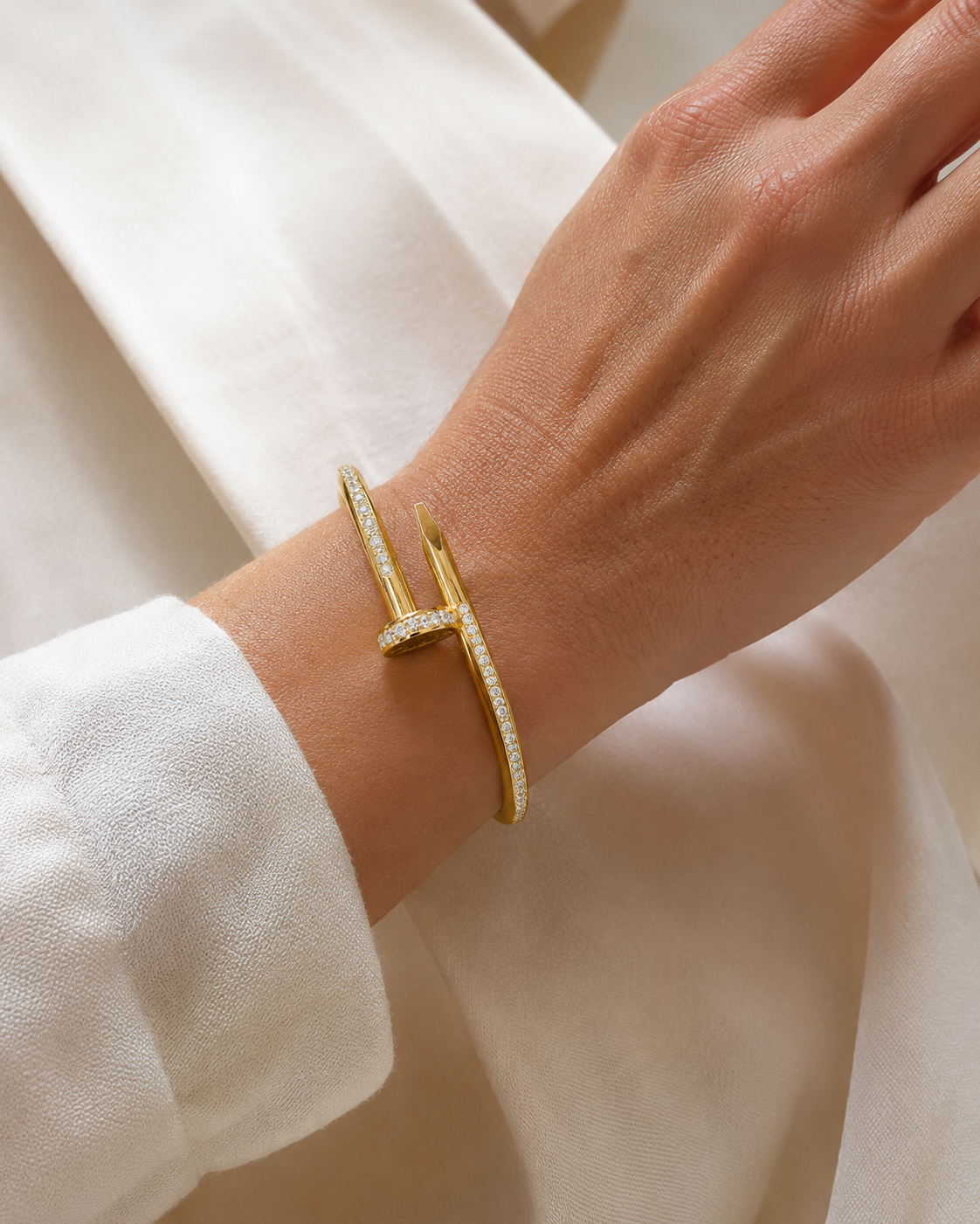 Gold Wrap-Around Nail Bangle with Crystals