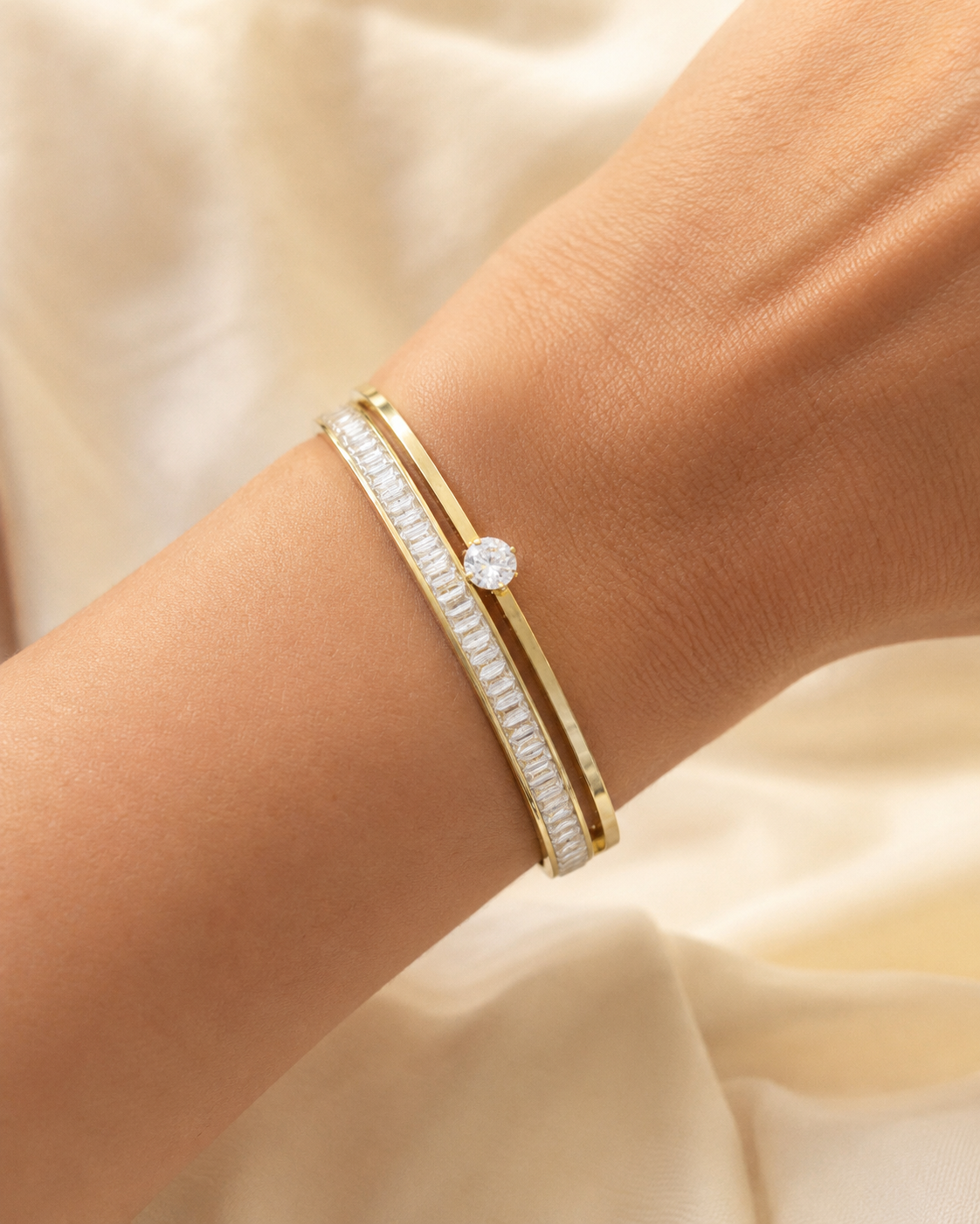 Gold Double Band Crystal Bangle
