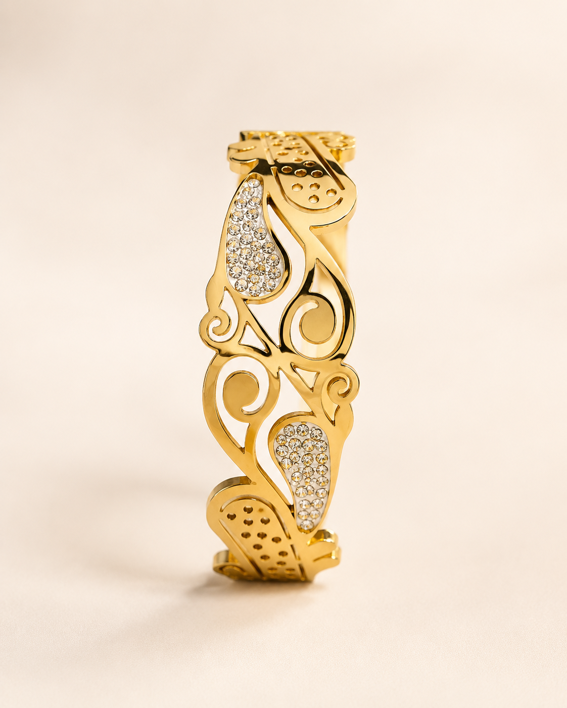 Gold Cut-out Swirl Crystal Bangle