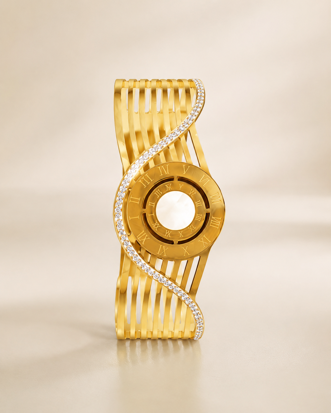 Wide Gold Roman Numeral Cuff Bracelet