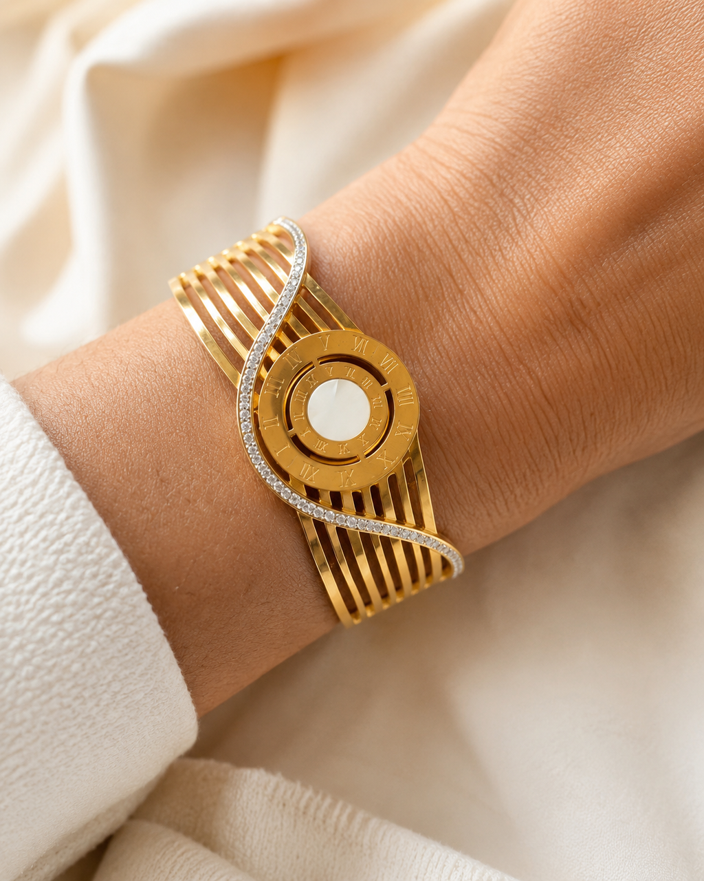 Wide Gold Roman Numeral Cuff Bracelet