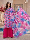 Vibrant Pink & Blue Burst Print Lawn 3-Piece Unstitched Suit