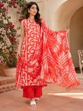 Crimson Red Tropical Leaf Print Lawn 3-Piece Unstitched Suit