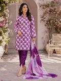 Orchid Purple Motif Print Lawn 3-Piece Unstitched Suit