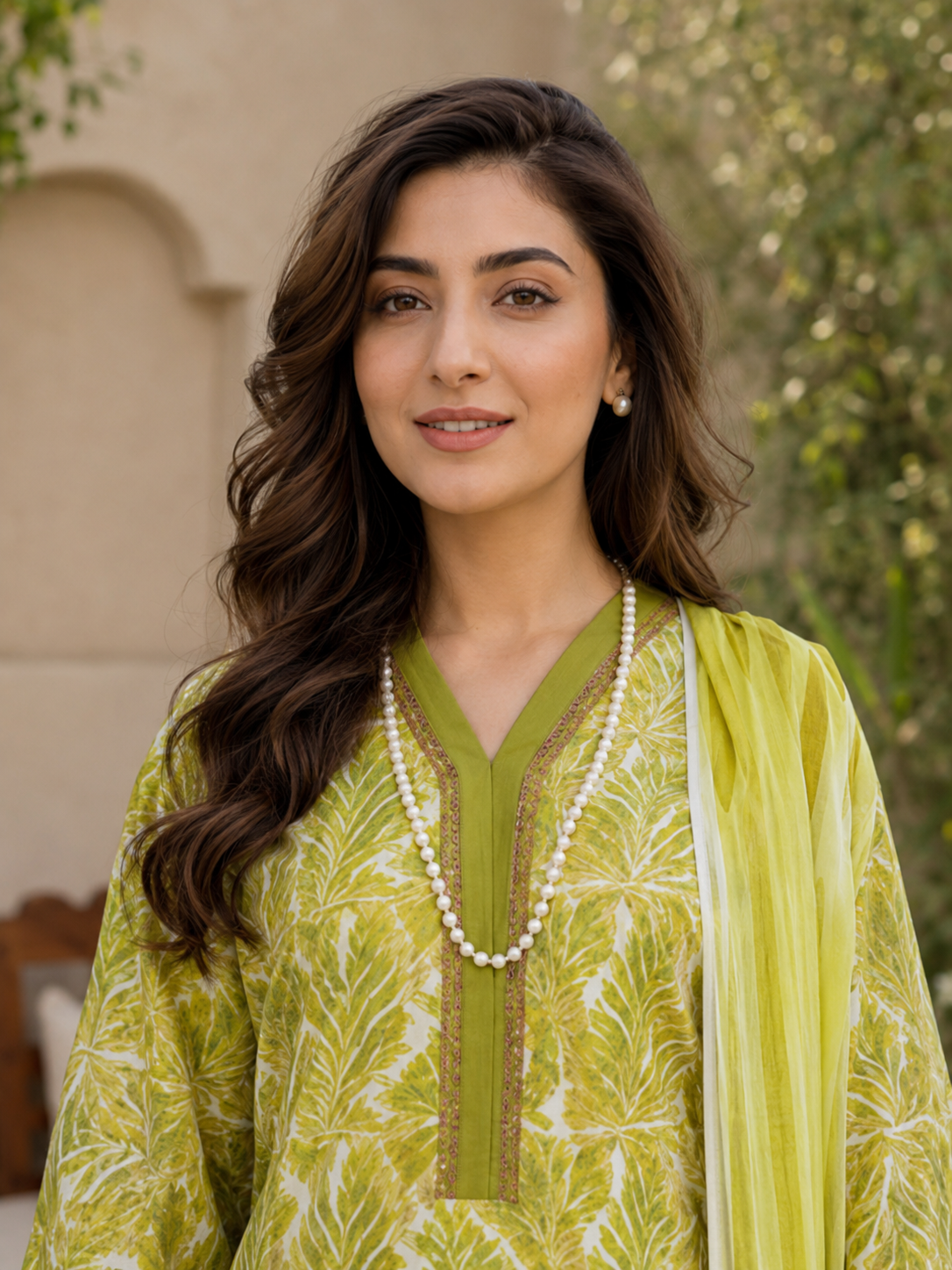 Fresh Green Botanical Print Lawn 3-Piece Unstitched Suit