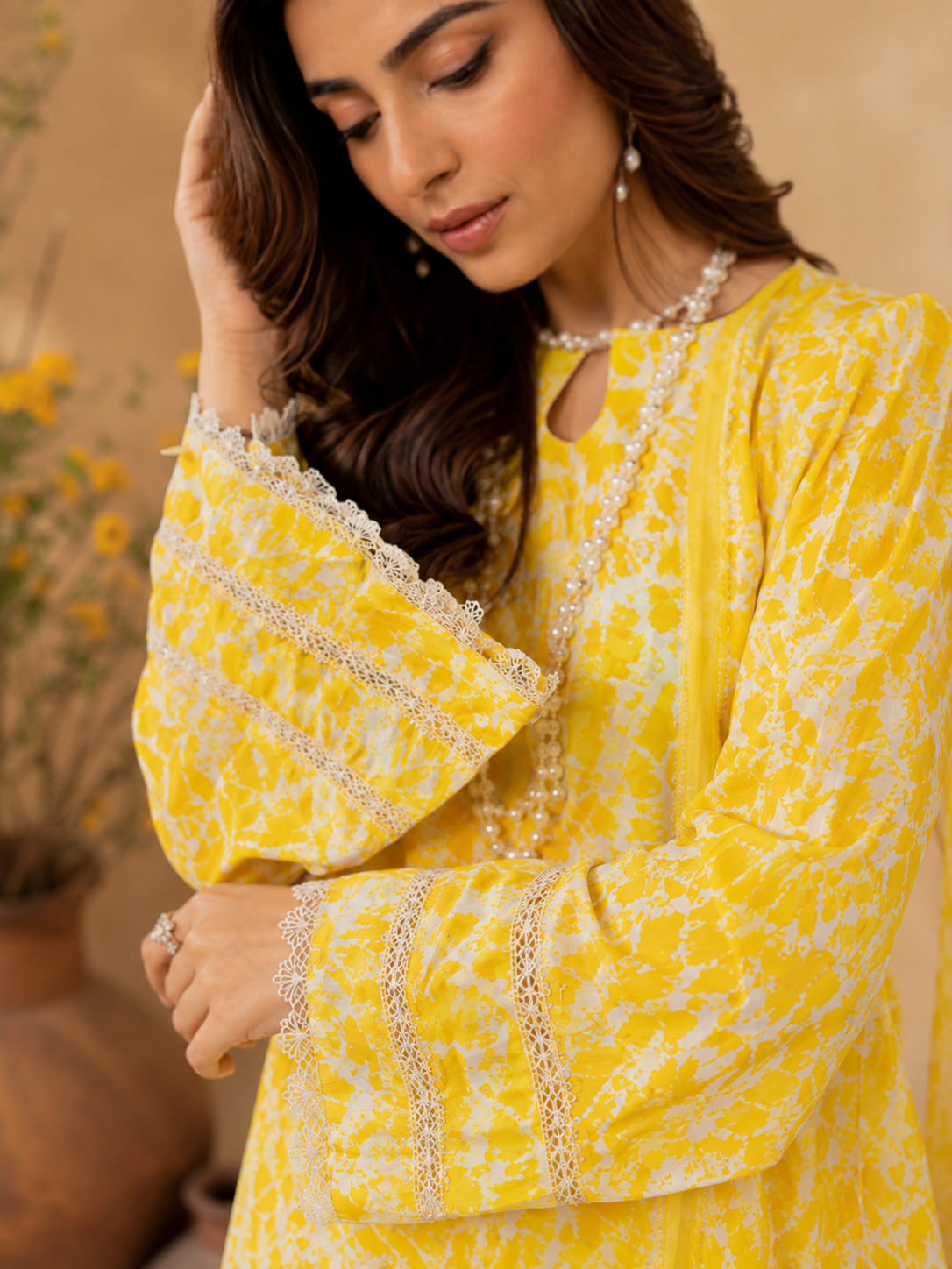 Sunshine Yellow Abstract Print Lawn 3-Piece Unstitched Suit
