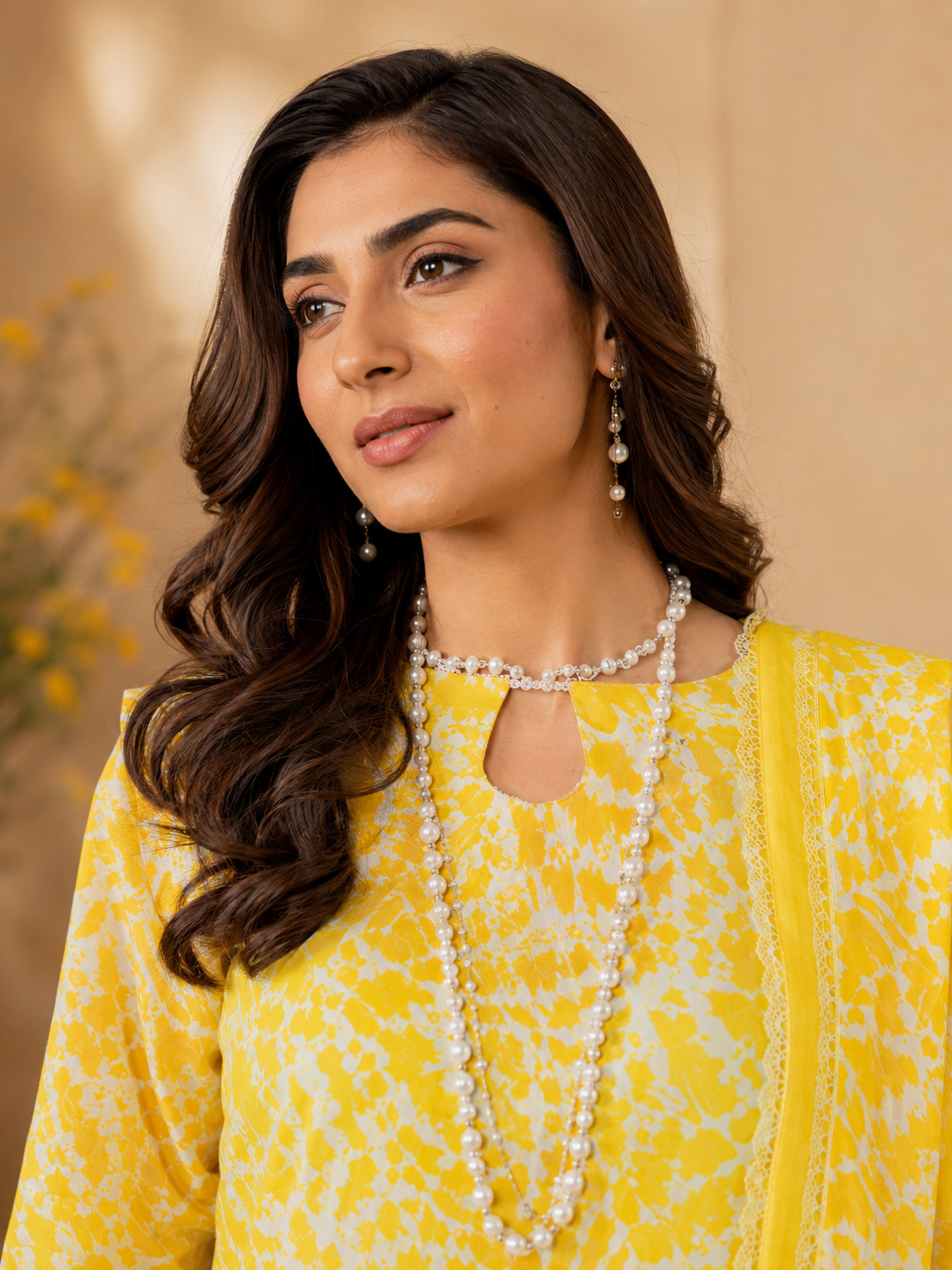 Sunshine Yellow Abstract Print Lawn 3-Piece Unstitched Suit