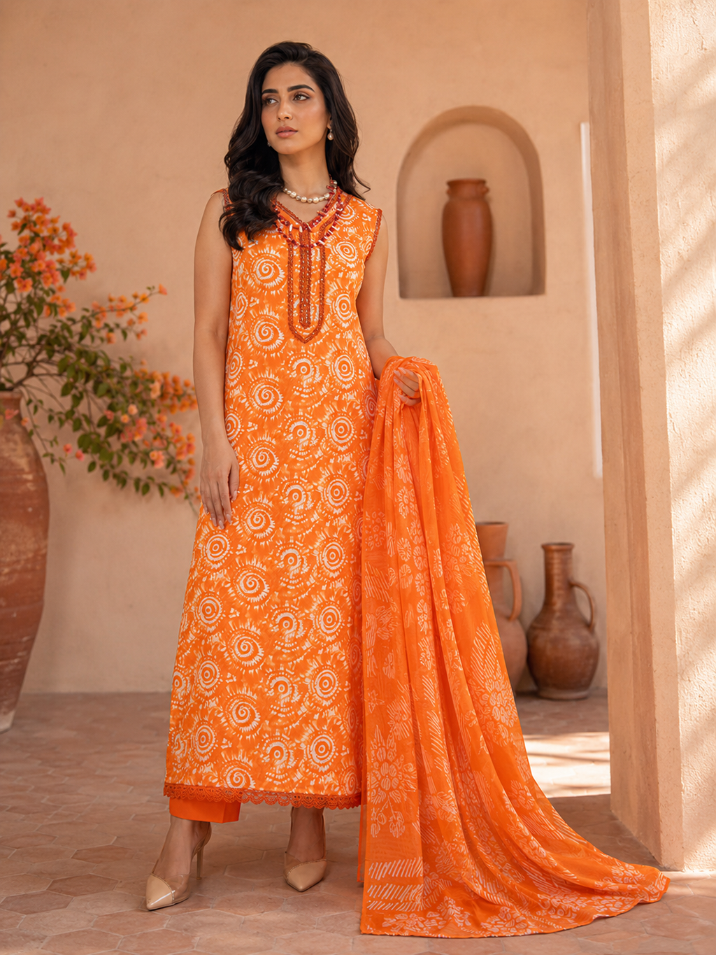 Radiant Orange Summer Lawn 3-Piece Unstitched Suit
