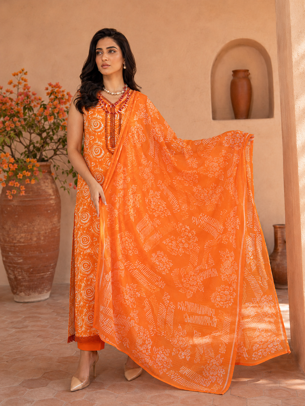 Radiant Orange Summer Lawn 3-Piece Unstitched Suit